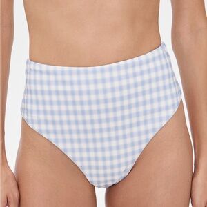 Reformation Ana Sky Blue and White Checkered Bikini Bottom
